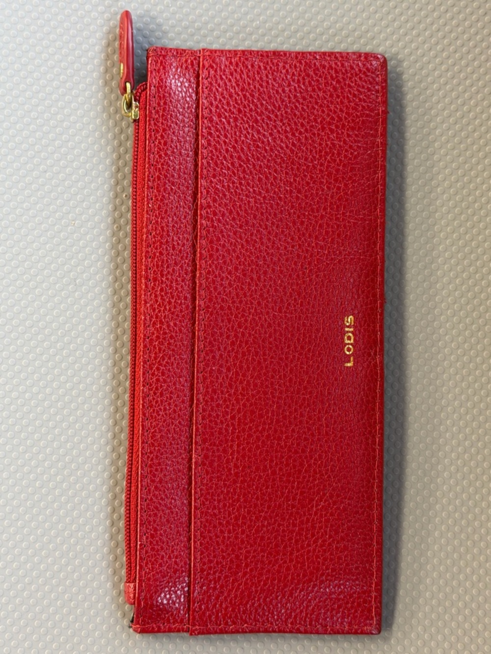Lodis Red Leather Long Stacker Slim Wallet with Zip Pocket and Snap Strap - Picture 2 of 7